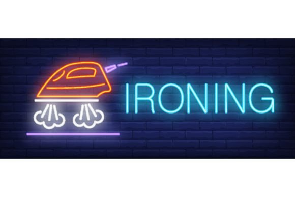 Download Ironing Neon Sign. Steaming Iron on Bric - Iron on Collection